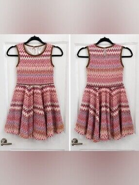 Girls Pink Multicolor Knit Fit-and-Flare Dress Size 7 By Beautees